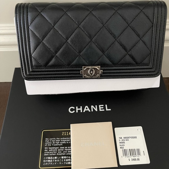 Chanel Boy Wallet on Chain- Black grained calfskin with ruthenium hardware - Picture 7 of 10